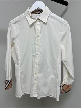 Burberry White Dress Shirt with Signature Plaid Cuffs